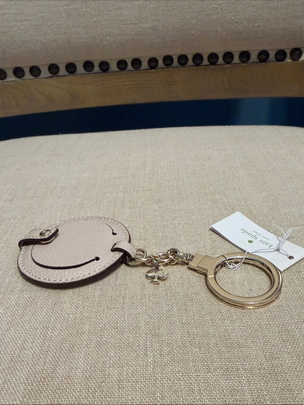 kate spade Blush Pink Pebbled Leather Round Mirror/Key Chain